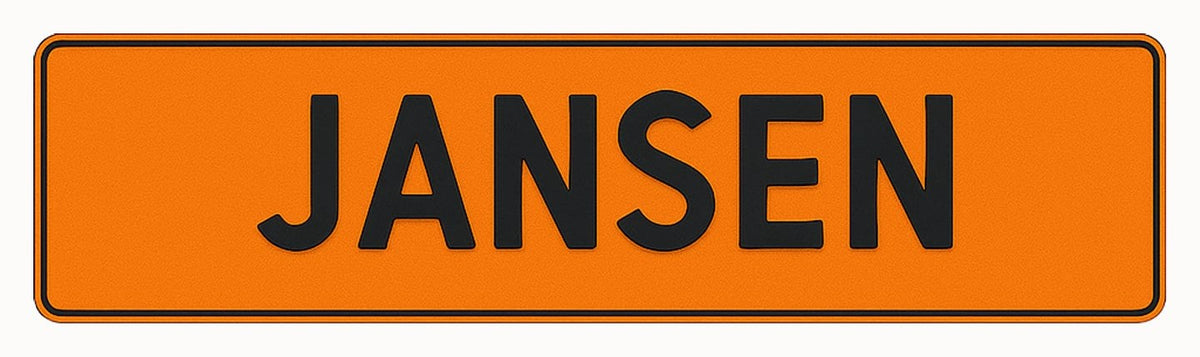 Oranje funplaat met de naam JANSEN, zonder NL-vlak